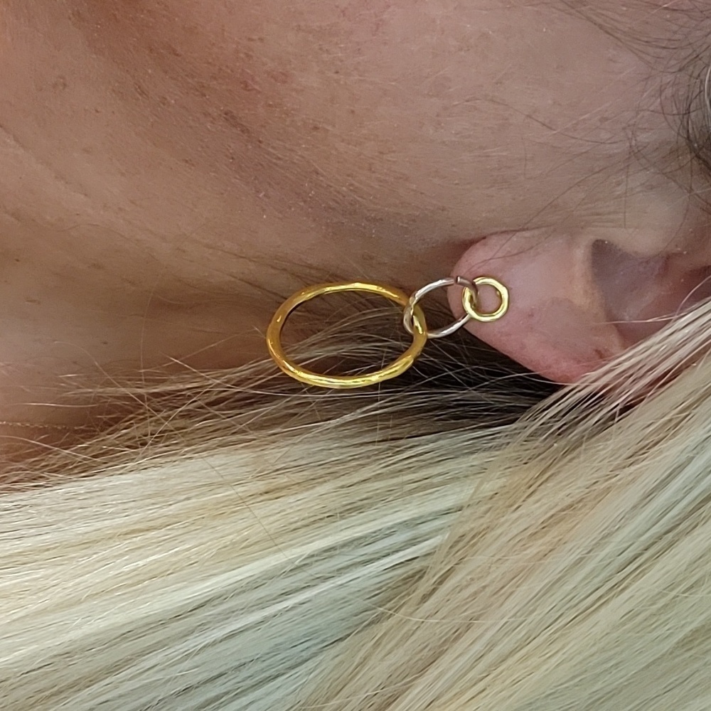 TWO-TONE LINKED RING DROP EARRINGS